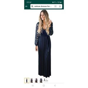 New Large Zattcas Blue Floral Lace Long Sleeve Faux Wrap Maxi Party Dress NWT